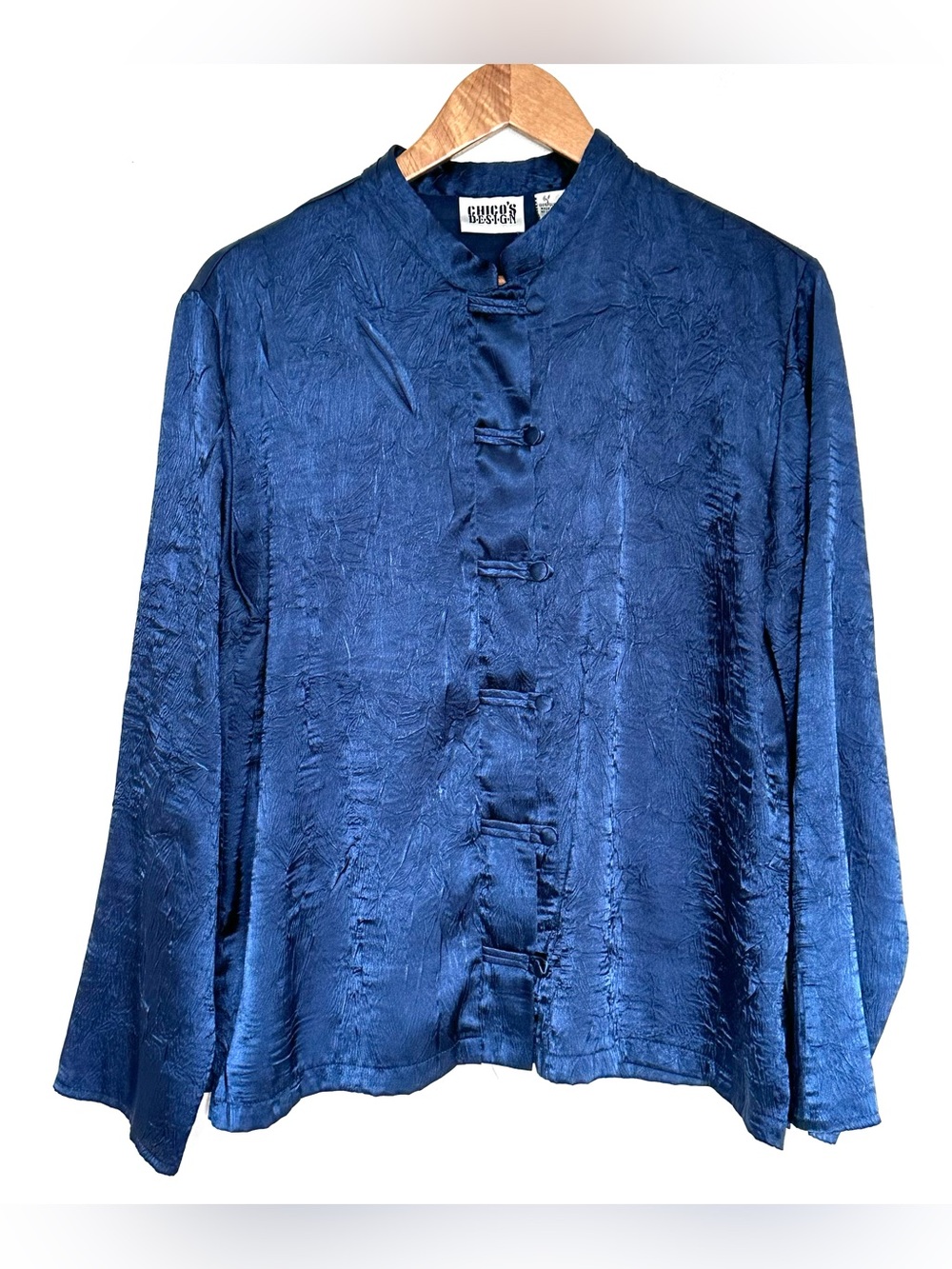 Chico’s Design Shirt Women’s Size 2 Blue Button Up Long Sleeve Top